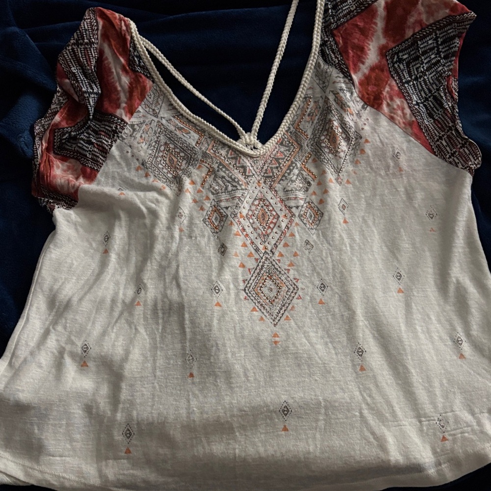 Miss Me White Blouse with Red and Black Accents